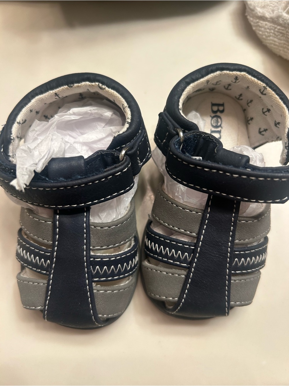 NWOT-Born Primitive Navy and Gray Baby Walker Sandals